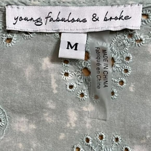 Young Fabulous & Broke Tia Wrap Eyelet Blouse Women's Green Crop Loose Kimono M - Picture 7 of 9